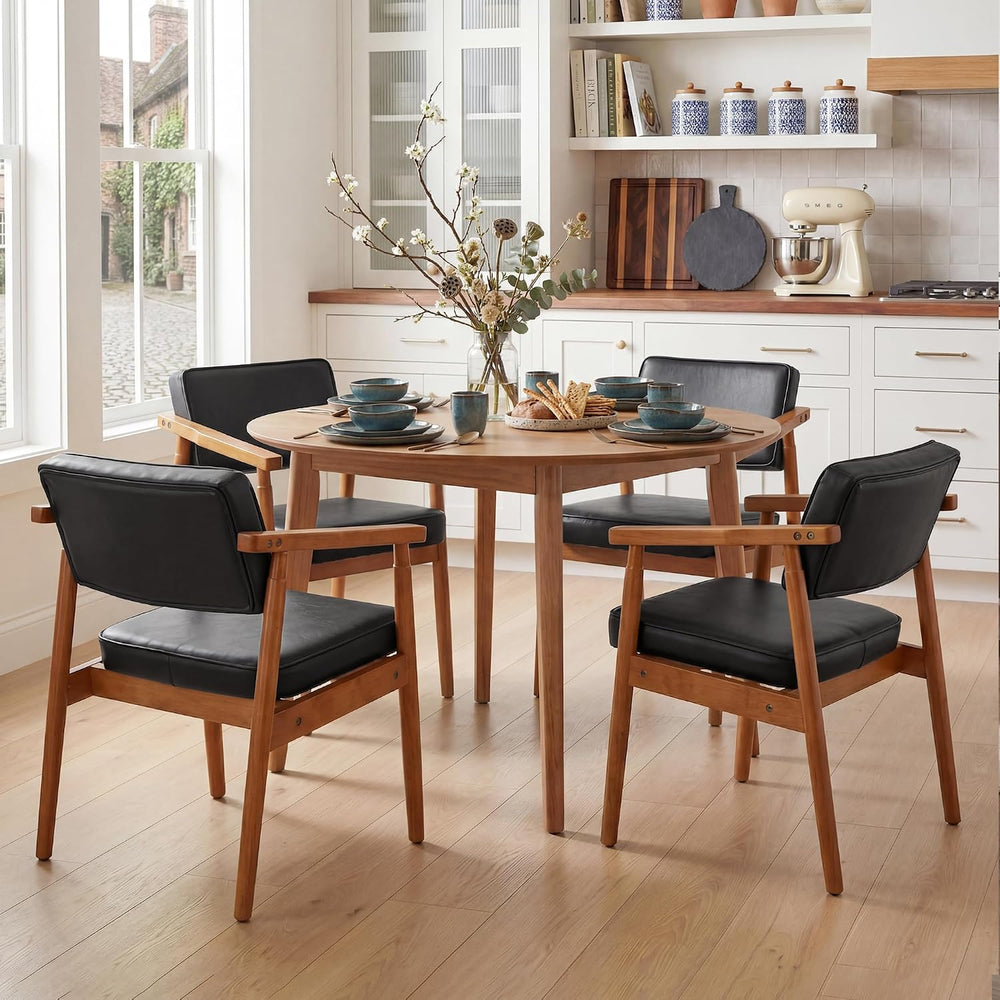 LSSPAID Mid Century Dining Chairs Set of 4, Black PU Leather with Walnut Fini...