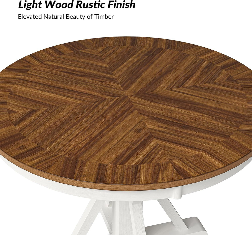 HULALA HOME Round Dining Table for 4, 42" Rustic Farmhouse Pedestal Tabl...