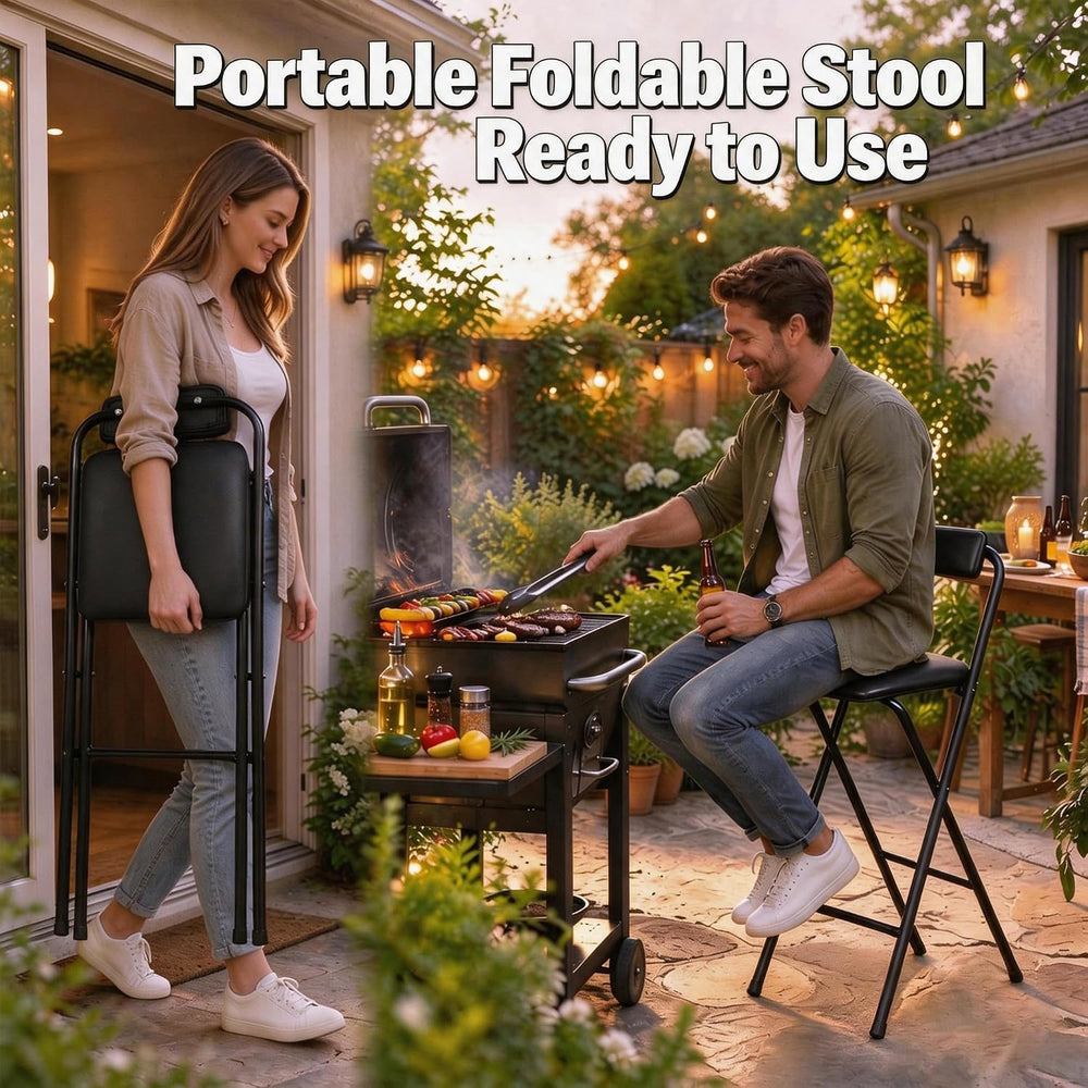 Folding Bar Stool with Back,1 Pcs Tall Foldable Stool 25.5 Inch Height