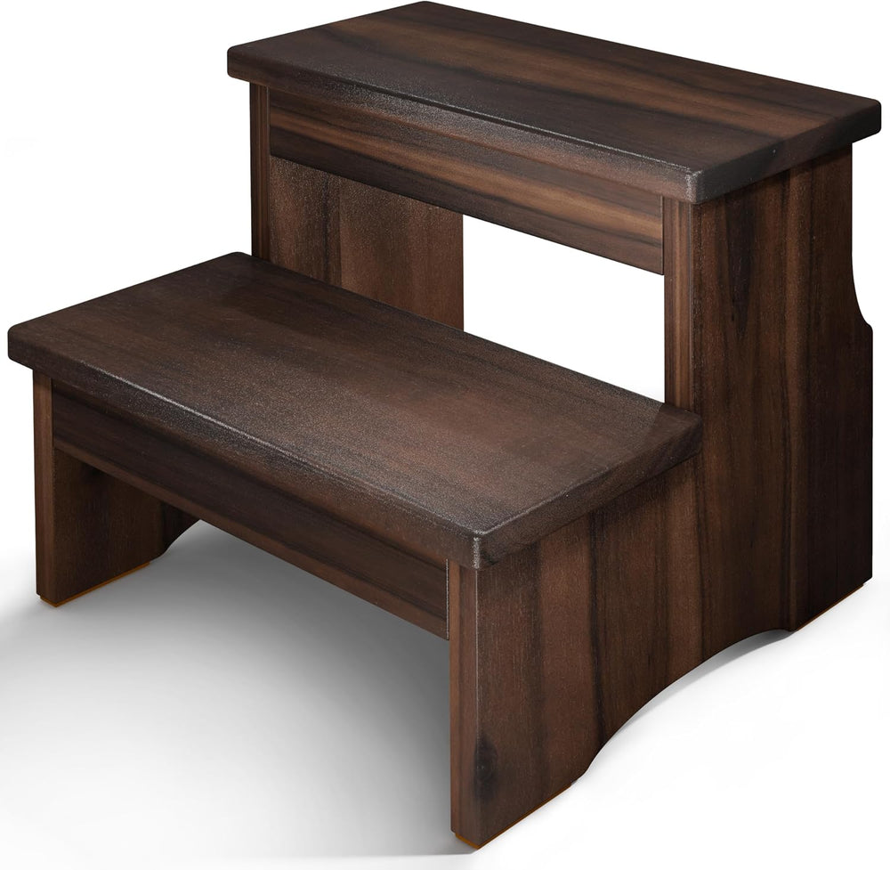 FANATU Wooden Two Step Stool for Adults, Heavy Duty Acacia Wood Bed Step | Co...