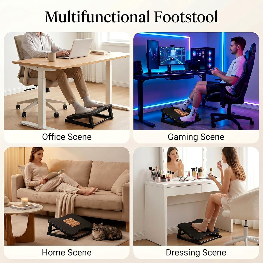 Bamboo Under Desk Foot Rest Foot Stool Rocking Footrest (Black Triangle)