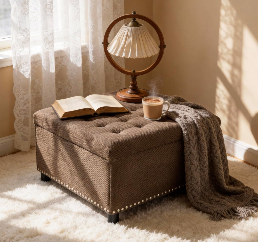 30 inch Large Square Storage Footstool Coffee Table with, Ample Space - Perfe...