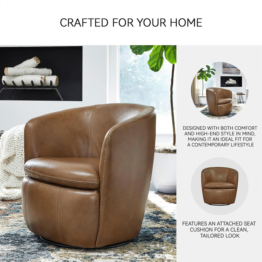 Signature Design by Ashley Modern Top Grain Leather Swivel Barrel Chair
