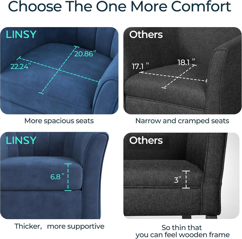 LINSY Large Swivel Accent Chair with Ottoman, Velvet Barrel Chair with Footre...
