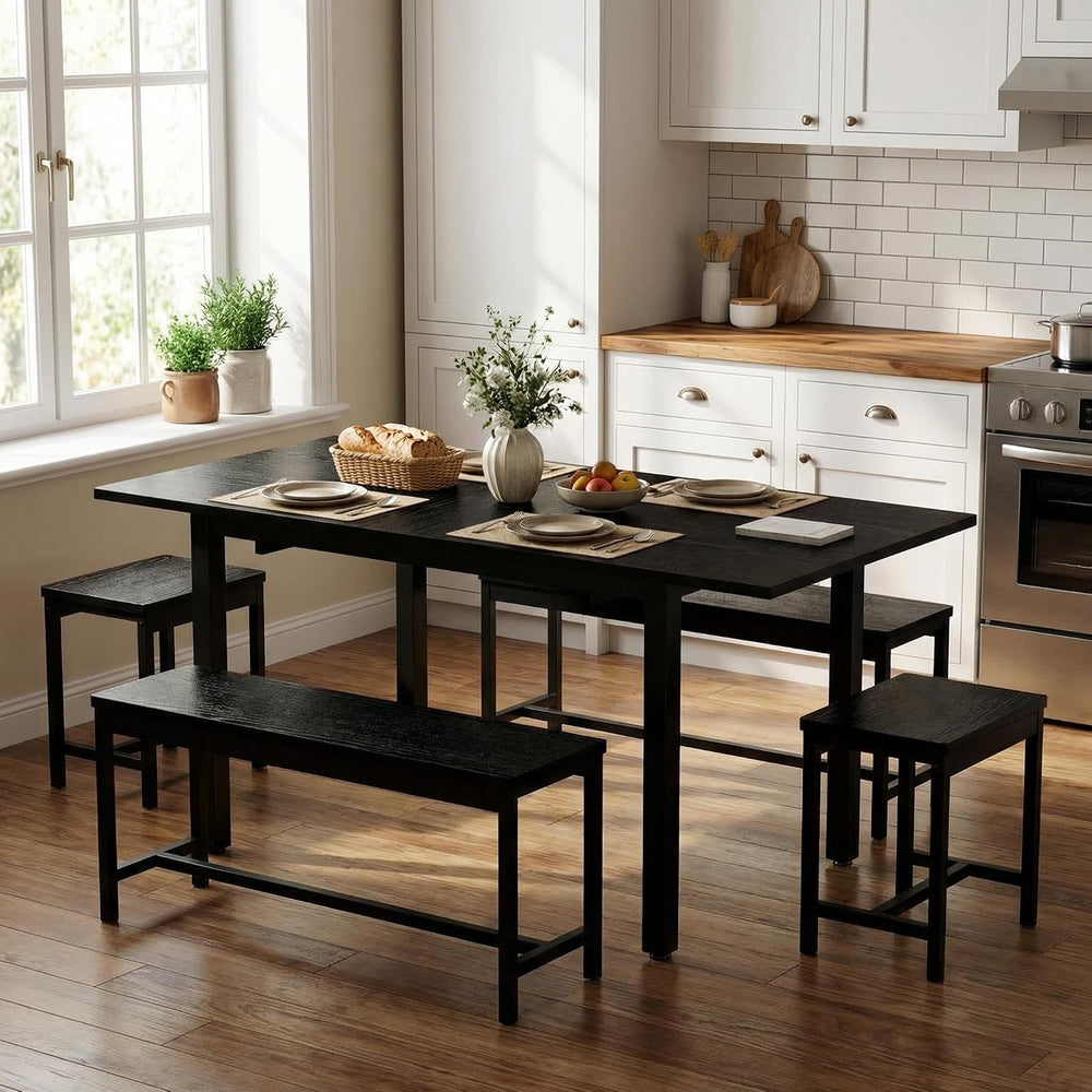IDEALHOUSE 5-Piece Extendable Dining Table Set for 6-8 People, 63 Inch Kitche...