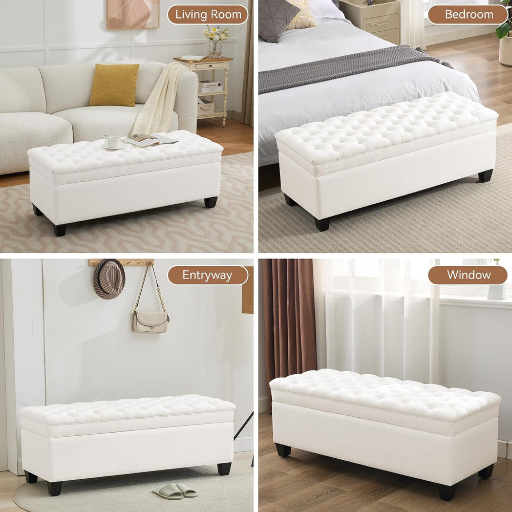 WUTUTUEE 51" Fabric Storage Ottoman Bench, Upholstered Rectangle End of ...
