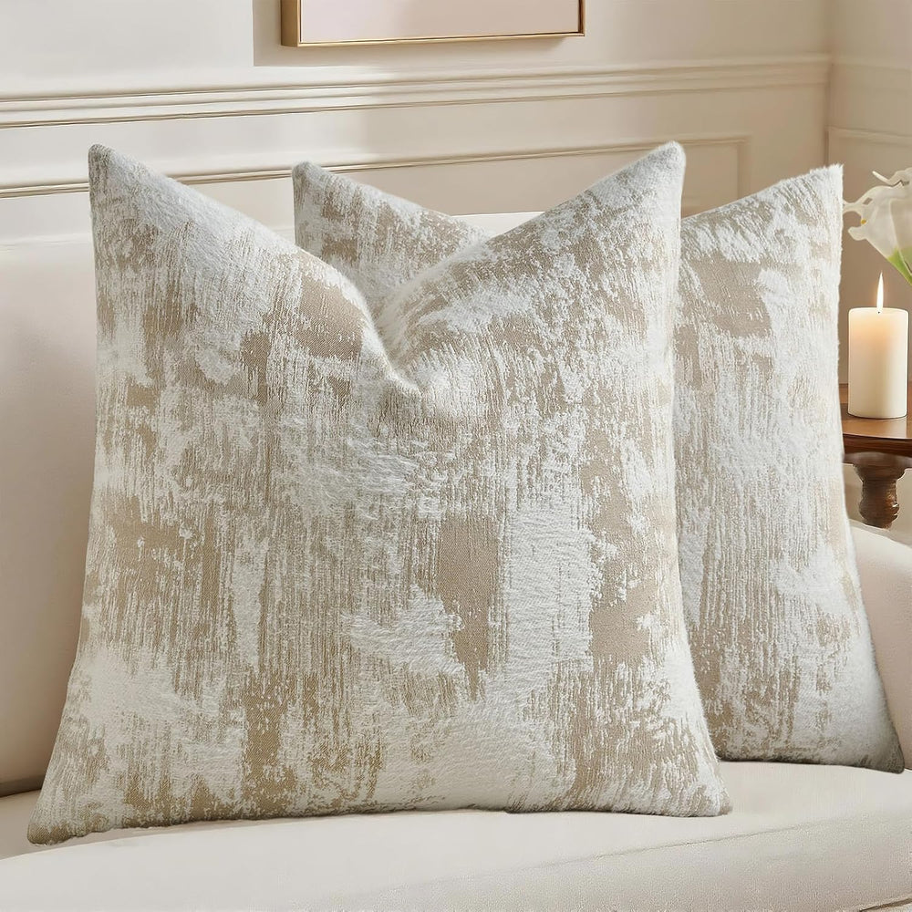 HAUSSY Pack of 2 Faux Cashmere Throw Pillow Covers 18x18 Inch, Brown White
