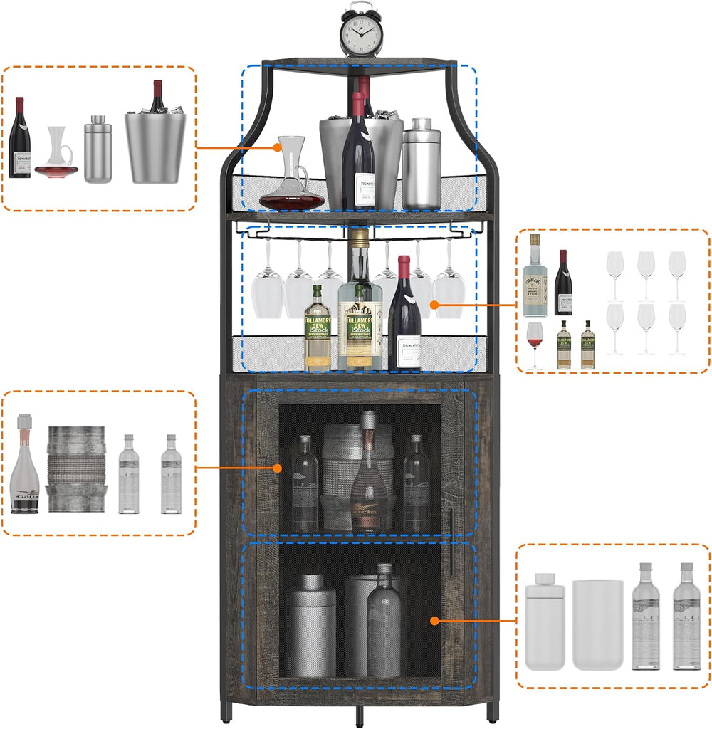 Garvee Corner Wine Rack Cabinet for Liquor Cabinet with Adjustable Shelves, 6...