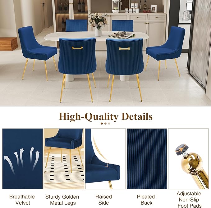 Velvet Dining Chairs Set of 4, Modern Upholstered Kitchen Chair with Pull Han...