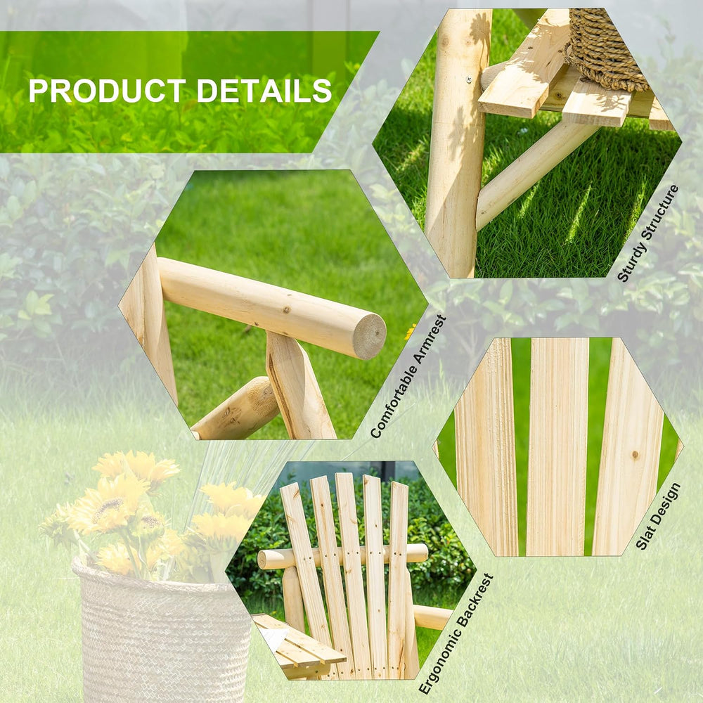 Adirondack Loveseat Chair, 2-Seat Wooden Patio Bench with Built-in Table, Out...