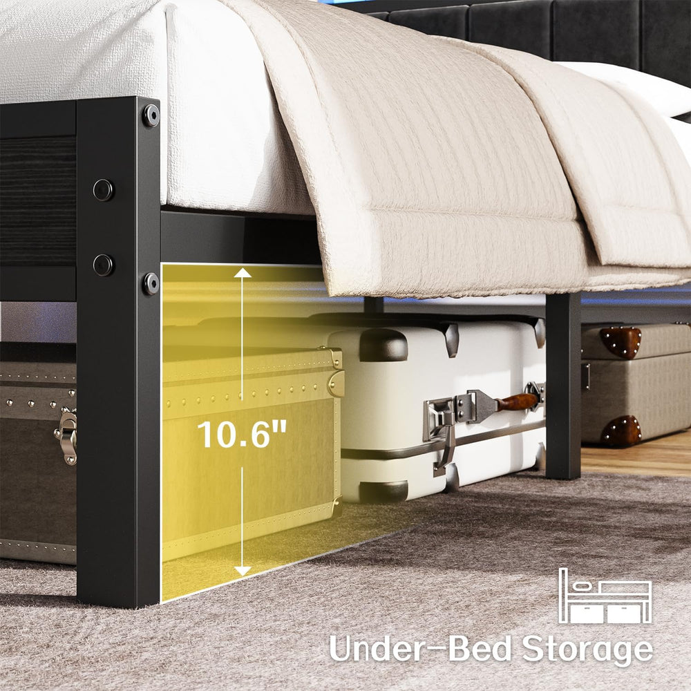 OLEVS Queen Size Bed Frame with LED Lights & Charging Station, Modern Pla...