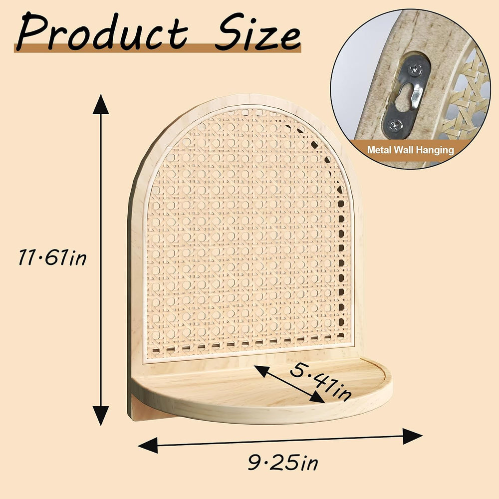 Rattan Wall Shelf Set of 3, 7''Natural Rattan Shelves with Wicker Dec...