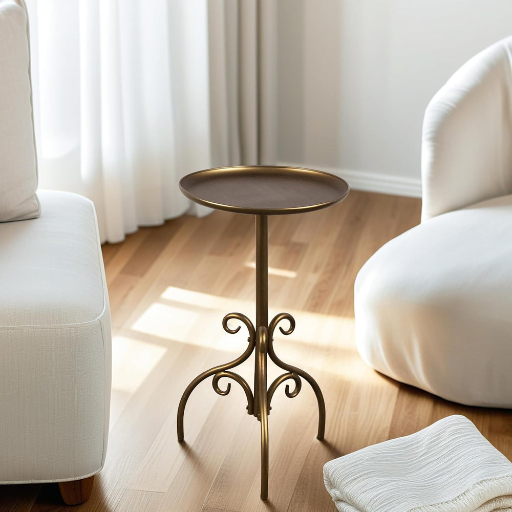 Round Side Table, Small Metal Drink Table for Small Spaces, Modern Martini Ta...