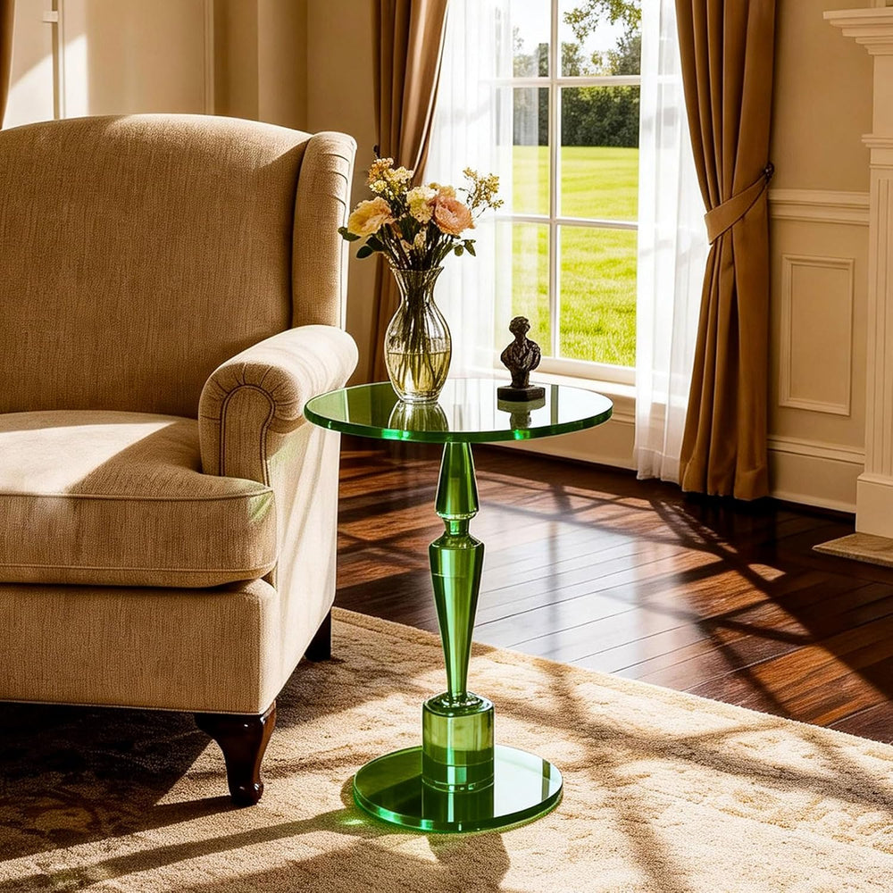 Acrylic Round Side Table, End Table Nightstand Pedestal Table for Living Room...