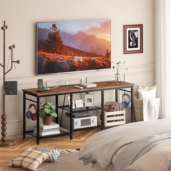 YGEOMER Entertainment Center for 55 50 45 43 40 32 Inch TVs, TV Stand with Po...
