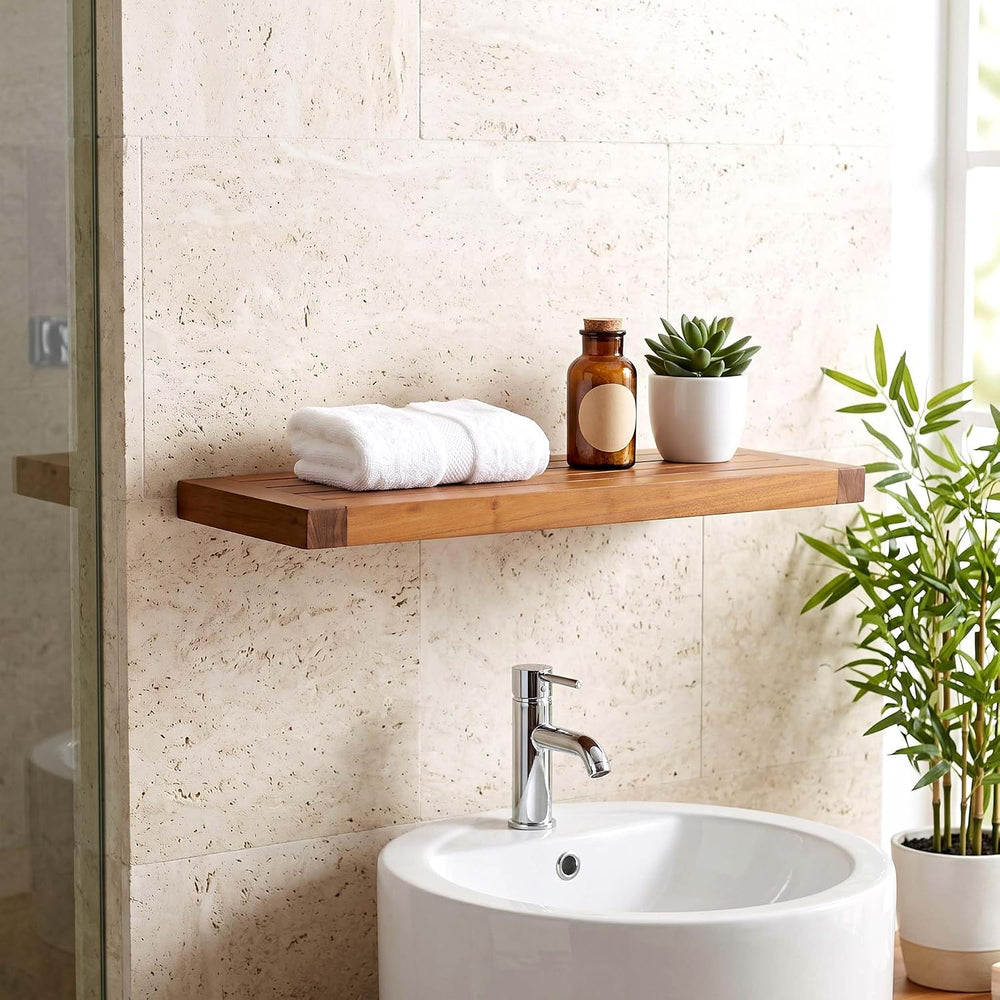 AquaTeak The Original 24" Moa Floating Teak Wall Shelf