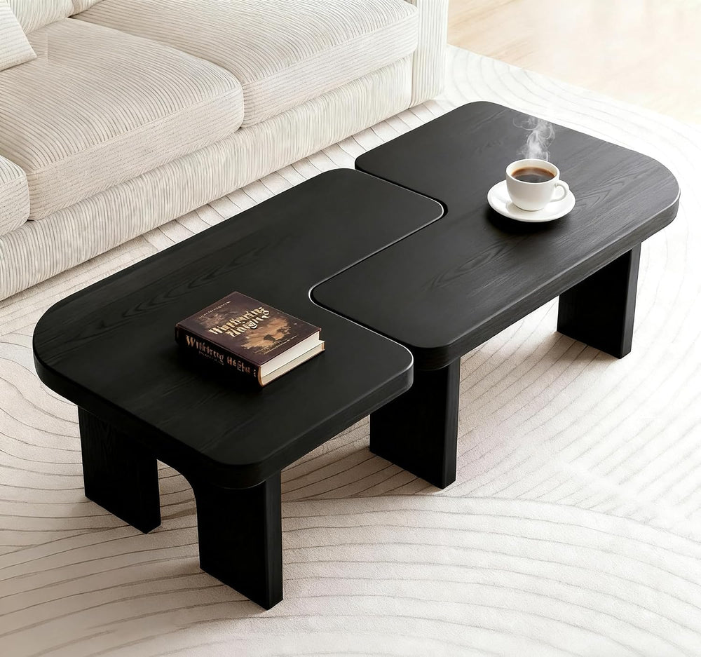 53.15" Antique Black Wood Nesting Coffee Table Set | 70.86 Inch Extended...