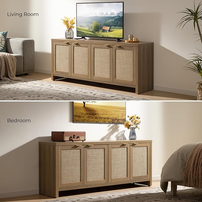 SICOTAS TV Stand for Living Room Boho Entertainment Center for Bedroom with 4...