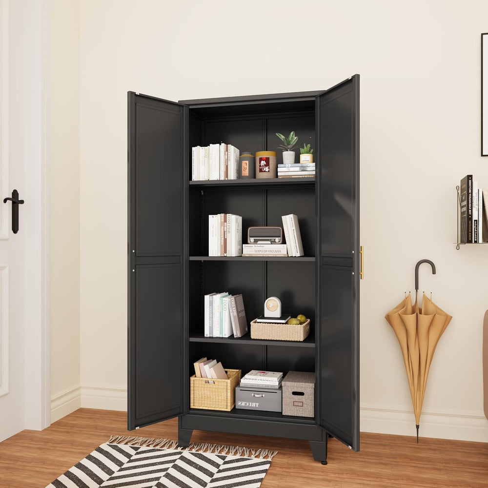 Metal Storage Cabinet with Doors and Shelves, 61.02" Tall Kitchen Pantry...