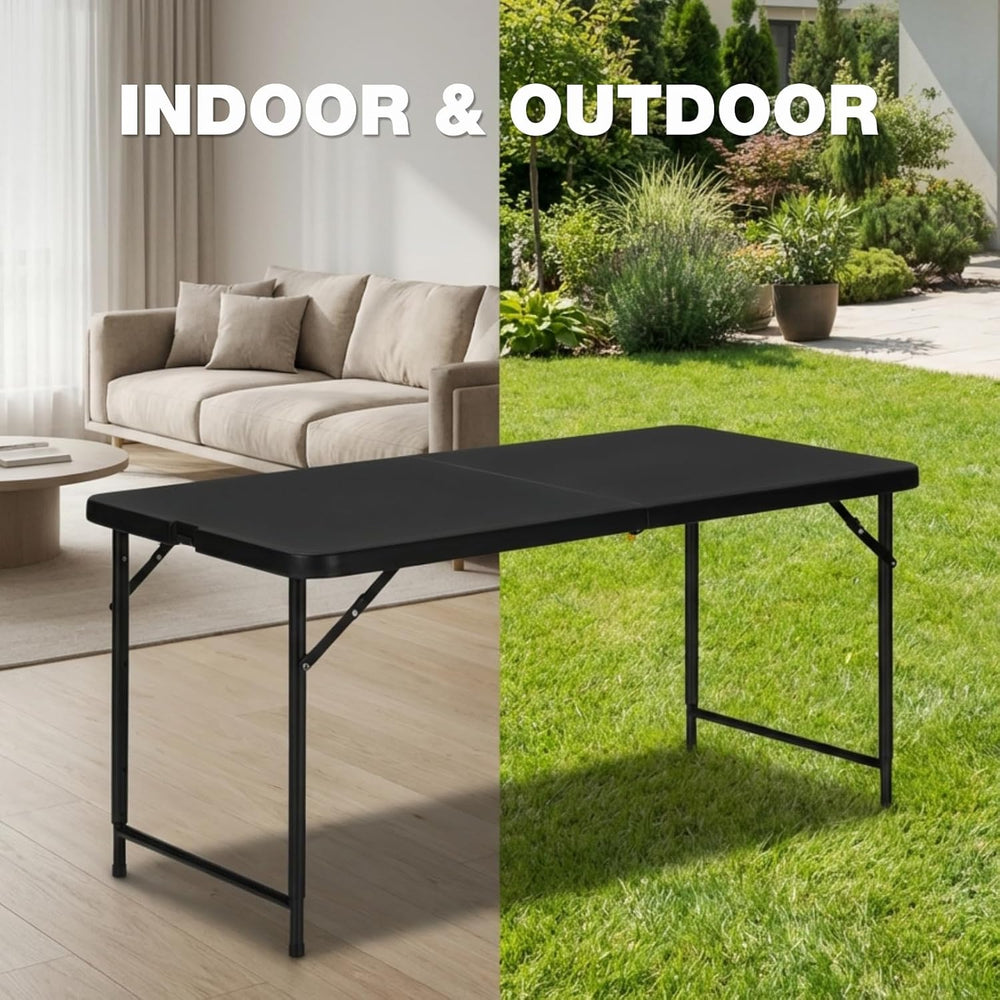 4ft Folding Table with Adjustable Height, 3-Level Foldable Table with HDPE To...