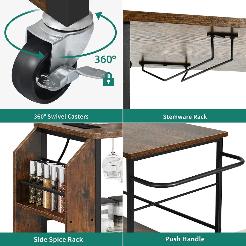 YITAHOME Kitchen Island Cart with Power Outlet, 36 Inch Mobile Kitchen Cart w...