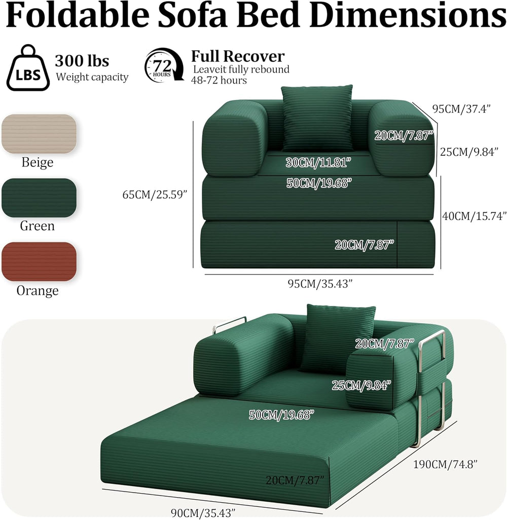 Single Couch Sofa for Small Spaces, 2-in-1 Single Sofa with Soft Corduroy Fol...