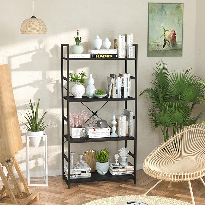 NUMENN 4 Tier Bookshelf, Tall Bookcase Shelf Storage Organizer, Modern Book S...