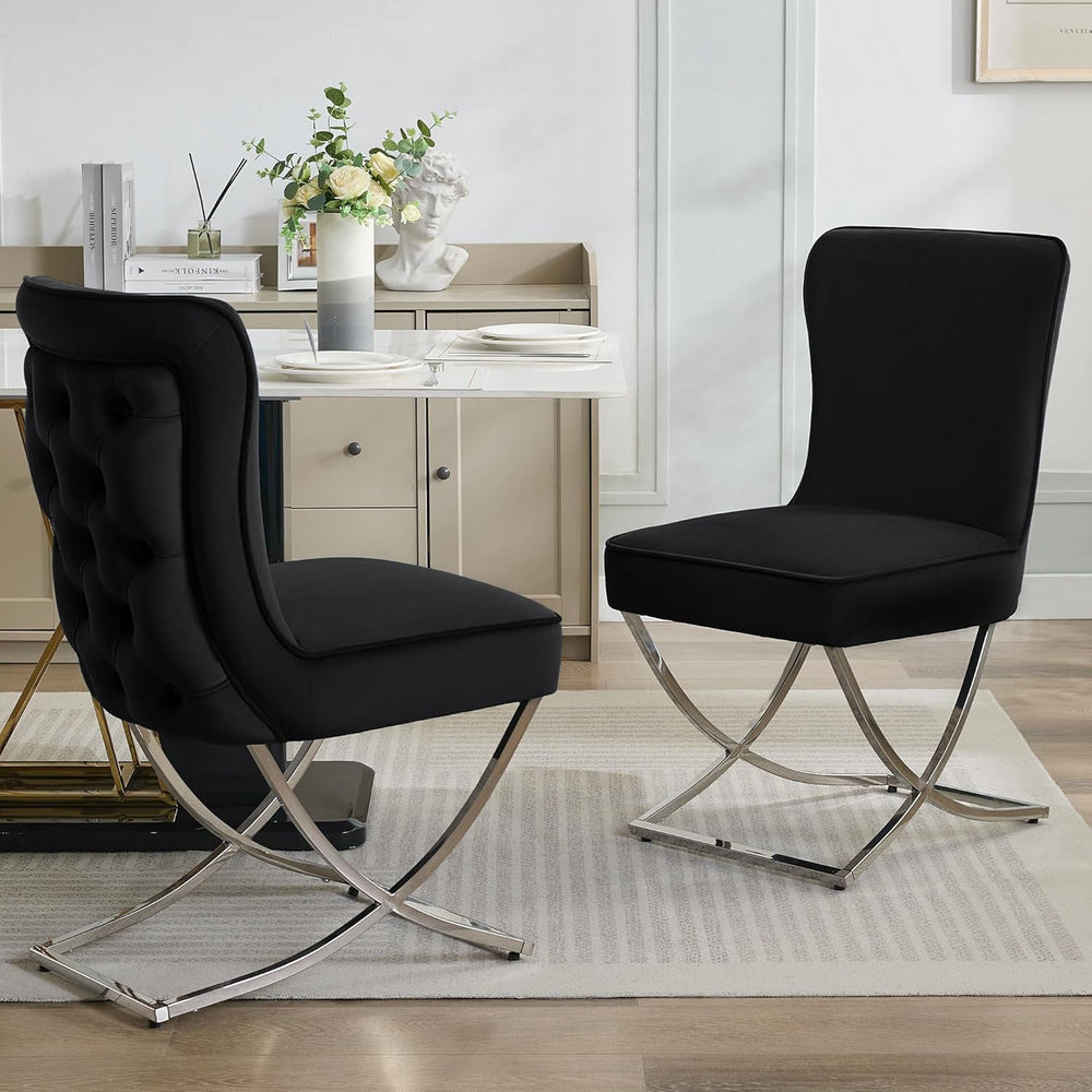 WUTUTUEE Luxury Velvet Dining Chairs, Tufted Upholstered Armless Accent Chair...