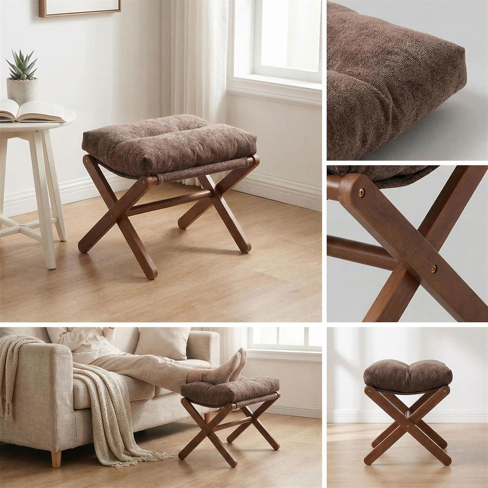 Baveke Ottoman Foot Rest- Bamboo Foldable Stool, Foot Stools Small Ottman wit...