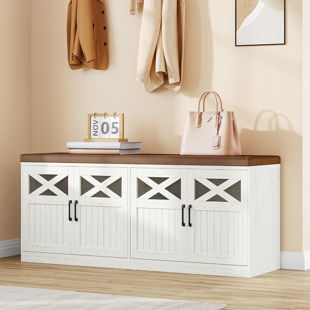 Hzuaneri 47.2" Shoe Storage Bench, Farmhouse Shoe Bench with Cushion &am...