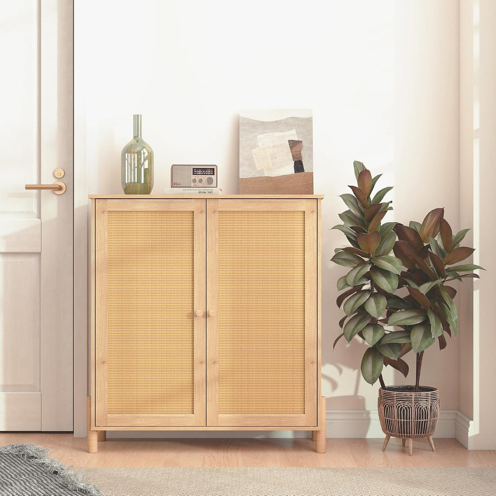CIATRE Mid-Century Modern Natural Storage Cabinet with Woven Rattan Doors &am...