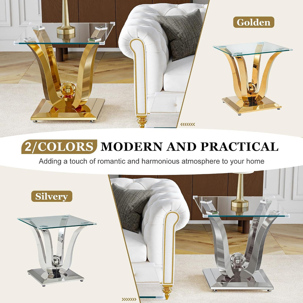 Rectangular Glass Coffee Table Set of 3- Modern Center and 2 End Tables, Clea...