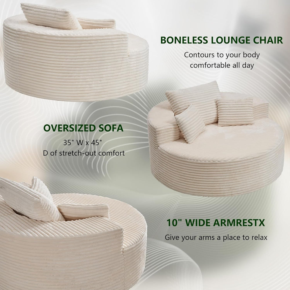 ClinQ 55" Oversized Round Chaise Lounge Chair Indoor, 2.5CM Corduroy Cha...