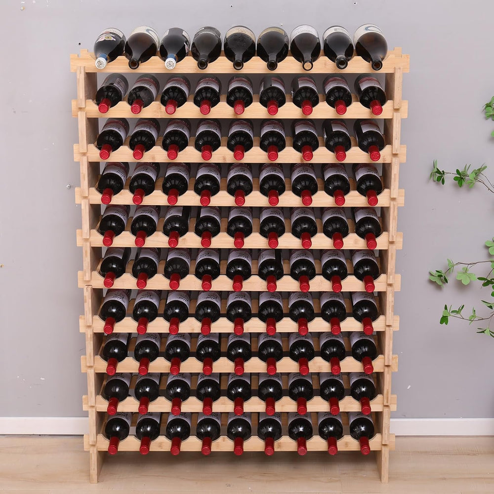 90 Bottle Stackable Storage Modular Wine Rack Cabinet Bamboo freestanding Flo...