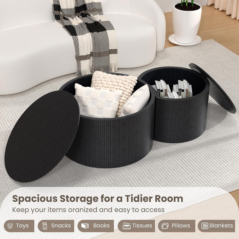 WXFKLDJ Nesting Coffee Table Set of 2 with Storage for Living Room (Black) | ...