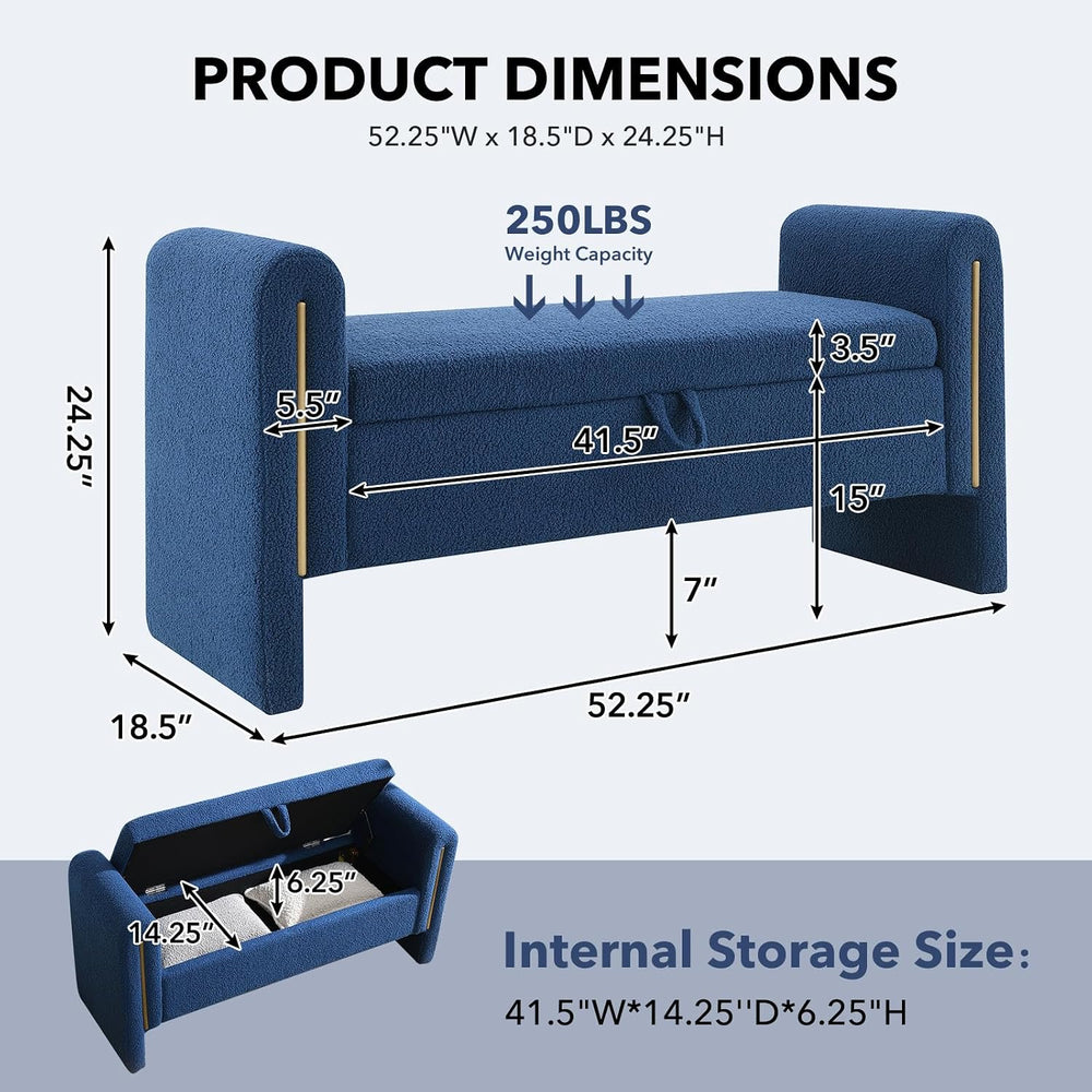 NIOIIKIT 52" Storage Ottoman Bench, Teddy Upholstered Storage Bench with...