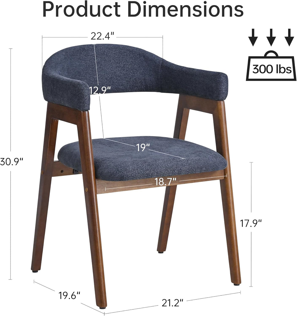 VKNOW Wooden Dining Chairs Set of 4, Modern Fabric Upholstered Kitchen Armcha...