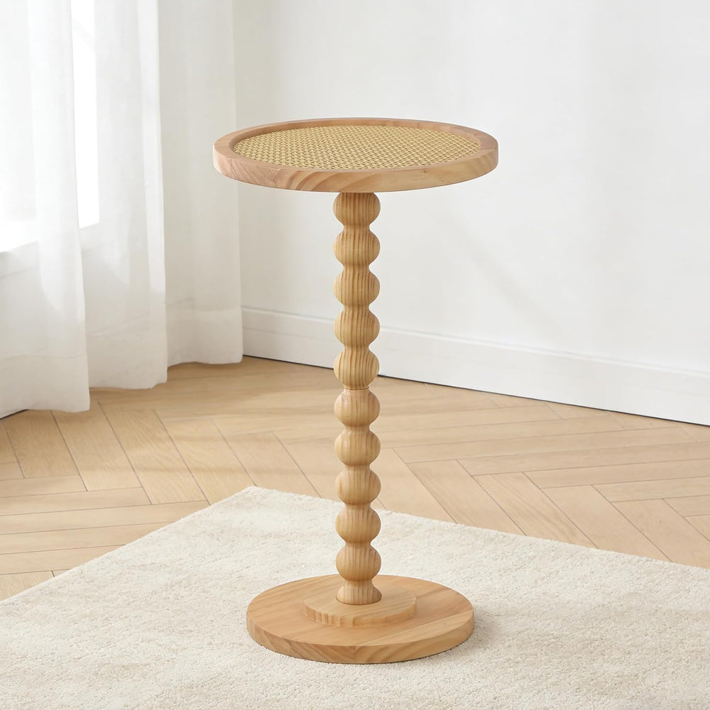COVLON Solid Wood Drink Table, Small Pedestal Side Table for Small Spaces, Ro...