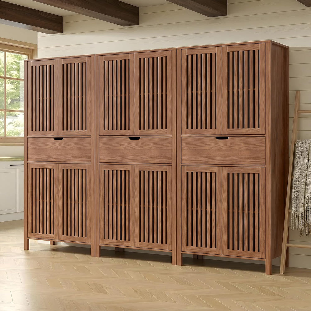 BVIUNTWO Set of 3 Farmhouse Tall Storage Cabinets, Wooden Kitchen Pantry Cupb...