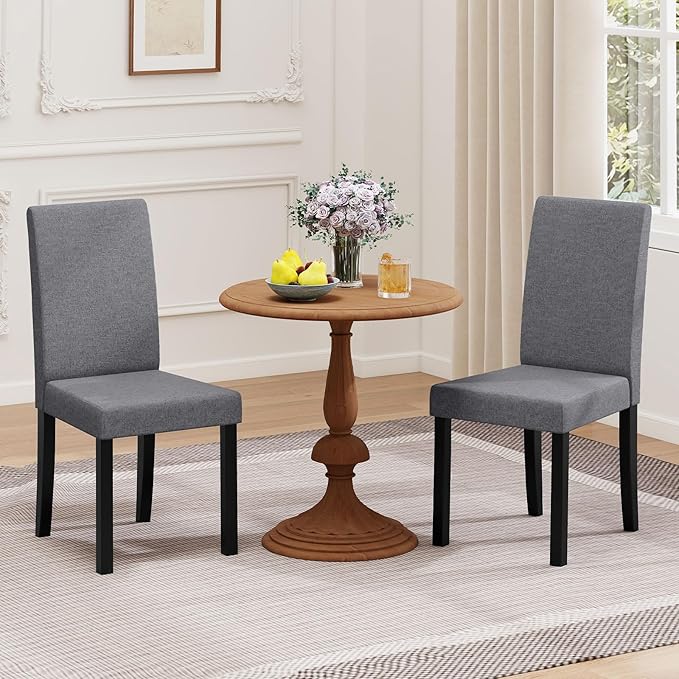 COSTWAY Fabric Armless Dining Chairs Set of 2, Upholstered Kitchen Side Chair...
