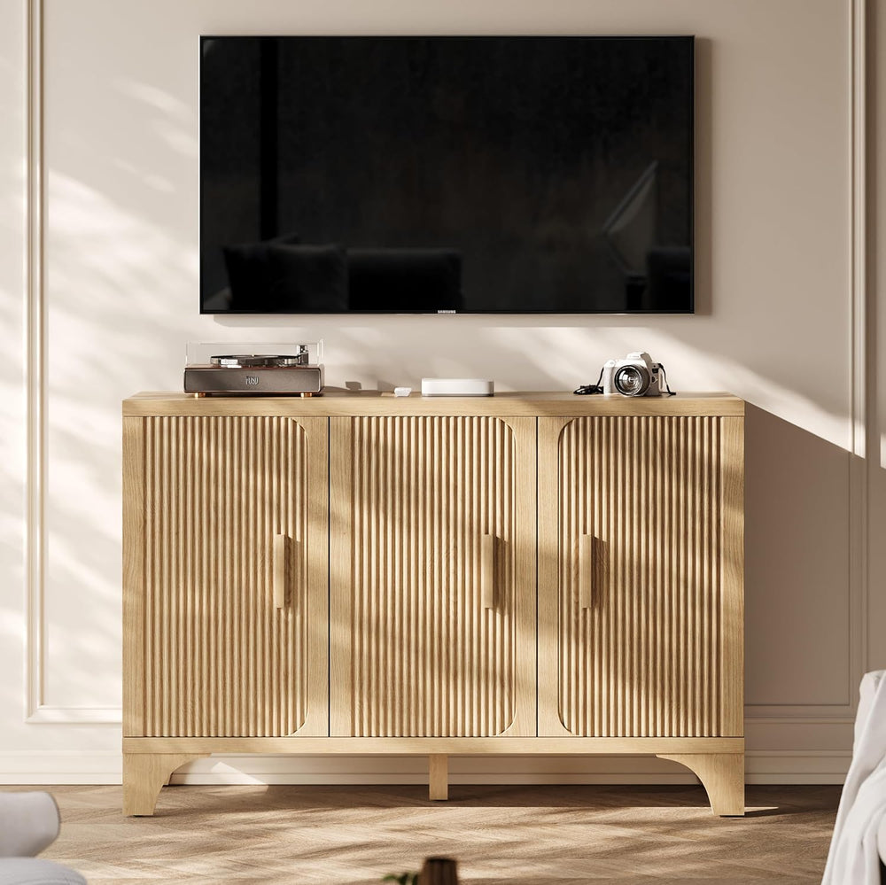 Mid Century Modern Fluted Buffet Cabinet with Storage, Accent Sideboard and C...