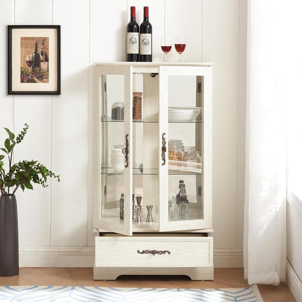 47" H Lighted Curio Cabinet Display Case, Glass Case with Adjustable She...