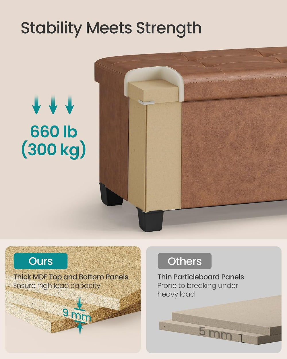 SONGMICS Storage Ottoman Bench with Legs, Flipping Lid, 43.3 Inches | Folding...
