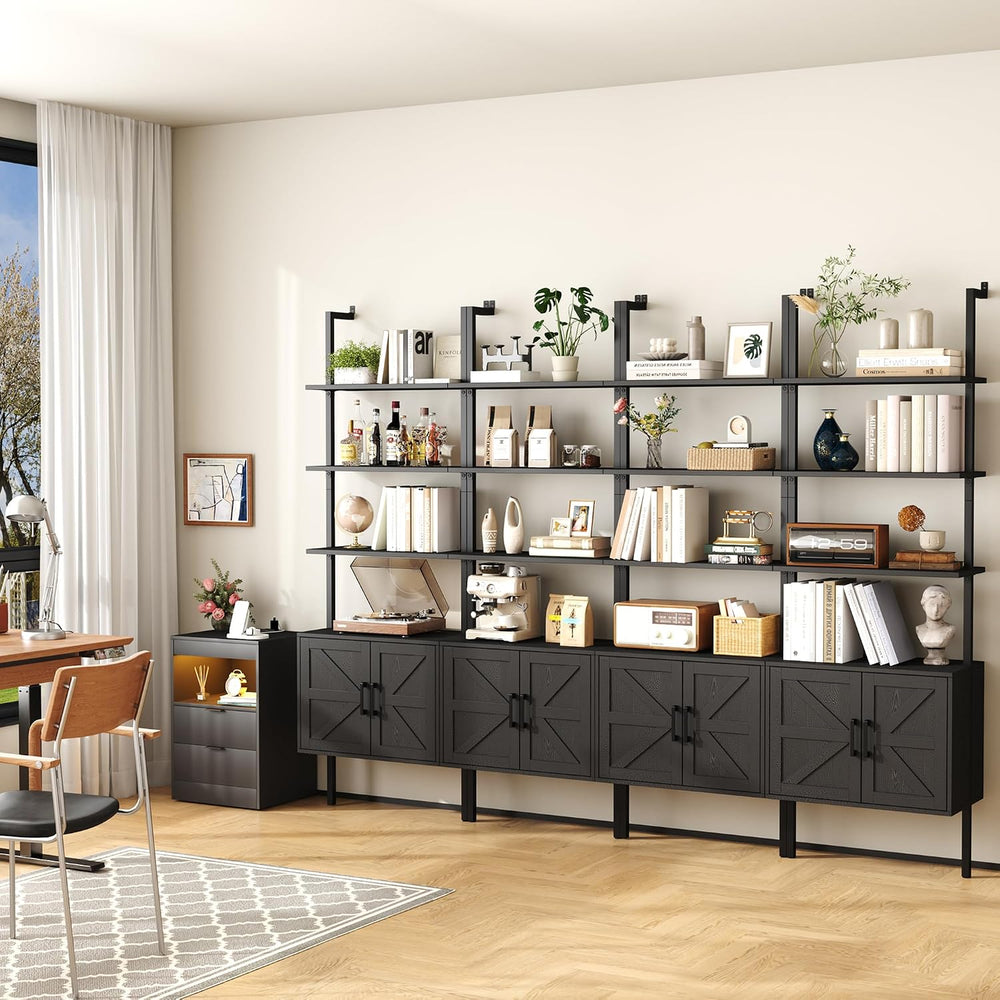 Yusong 73" Tall Bookshelf with Cabinet, Industrial Ladder Wall Mount She...