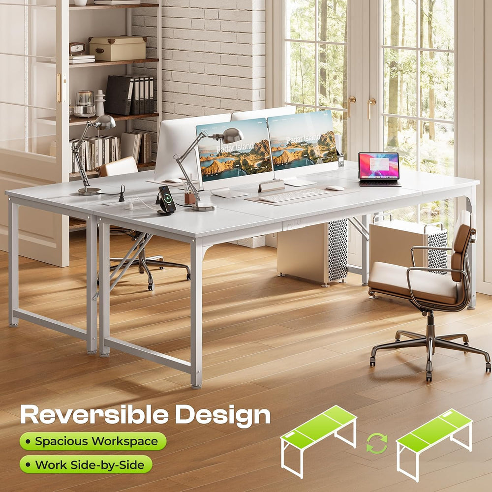 PRAISUN 70 x 24 Inch Computer Desk with Power Outlets & USB-C, White