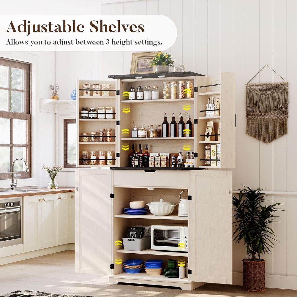 HOMPUS 71" Tall Kitchen Pantry Cabinet with Doors and Drawer, Farmhouse ...