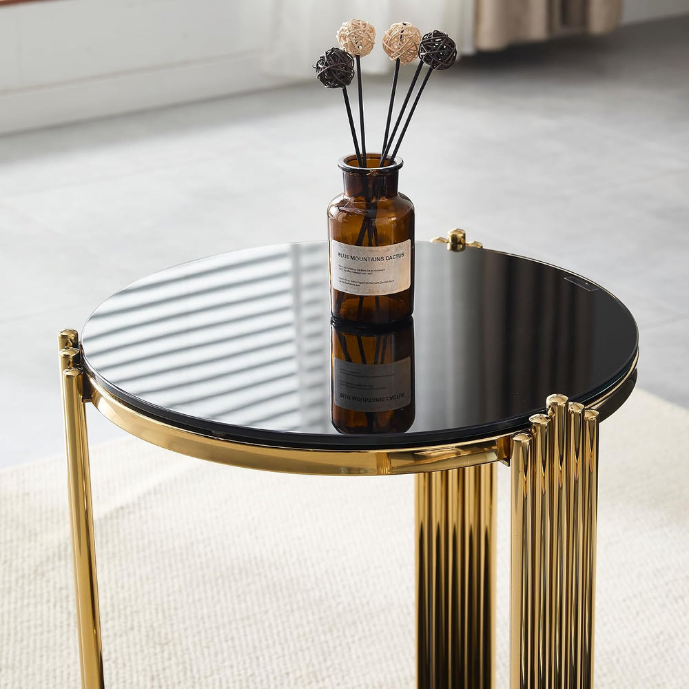 Henf Round Glass End Table Modern Luxury Accent Sofa Side Table, 2-Tier Black...