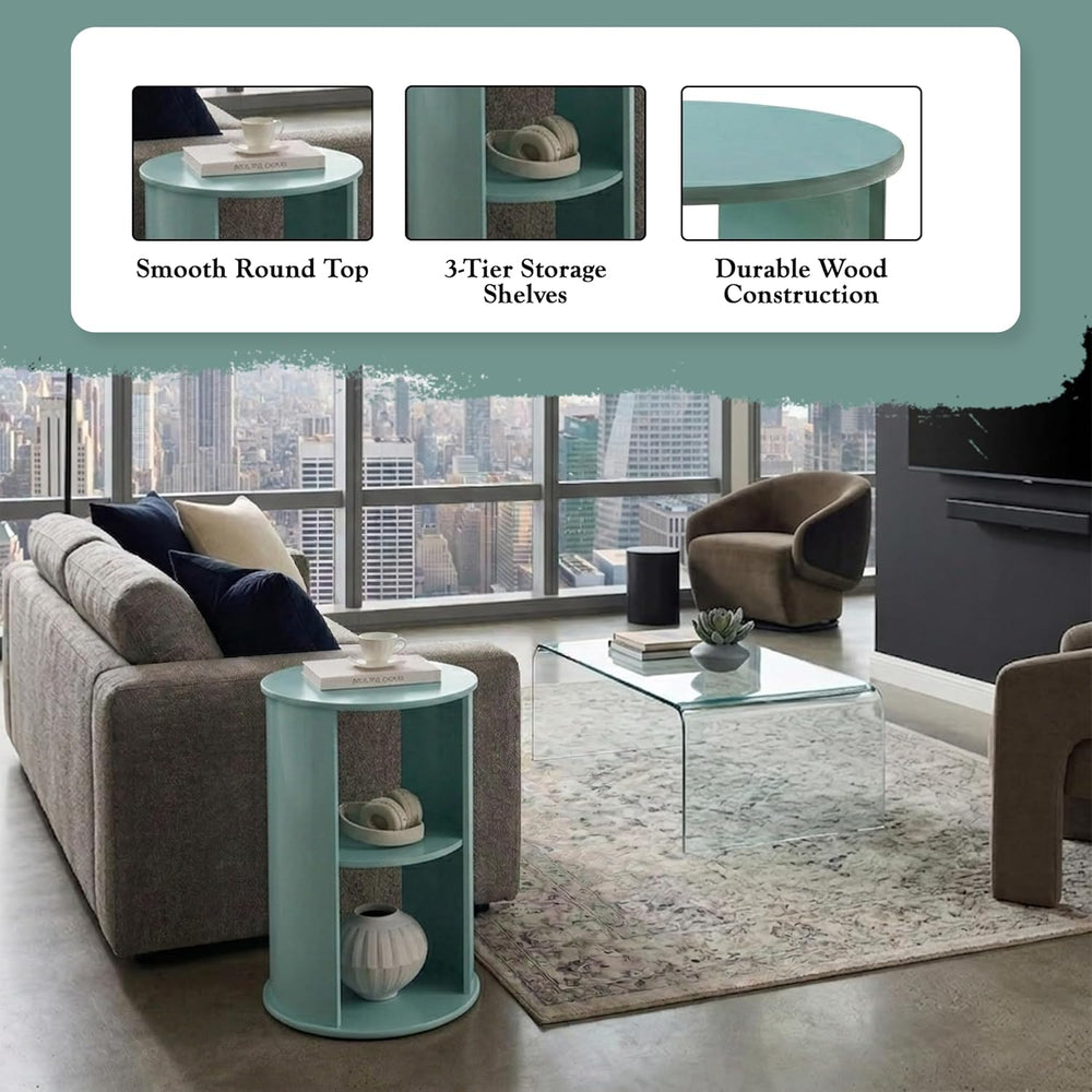 Kings Brand Furniture Round 3-Tier Accent Side Table with Storage Shelves, Wo...