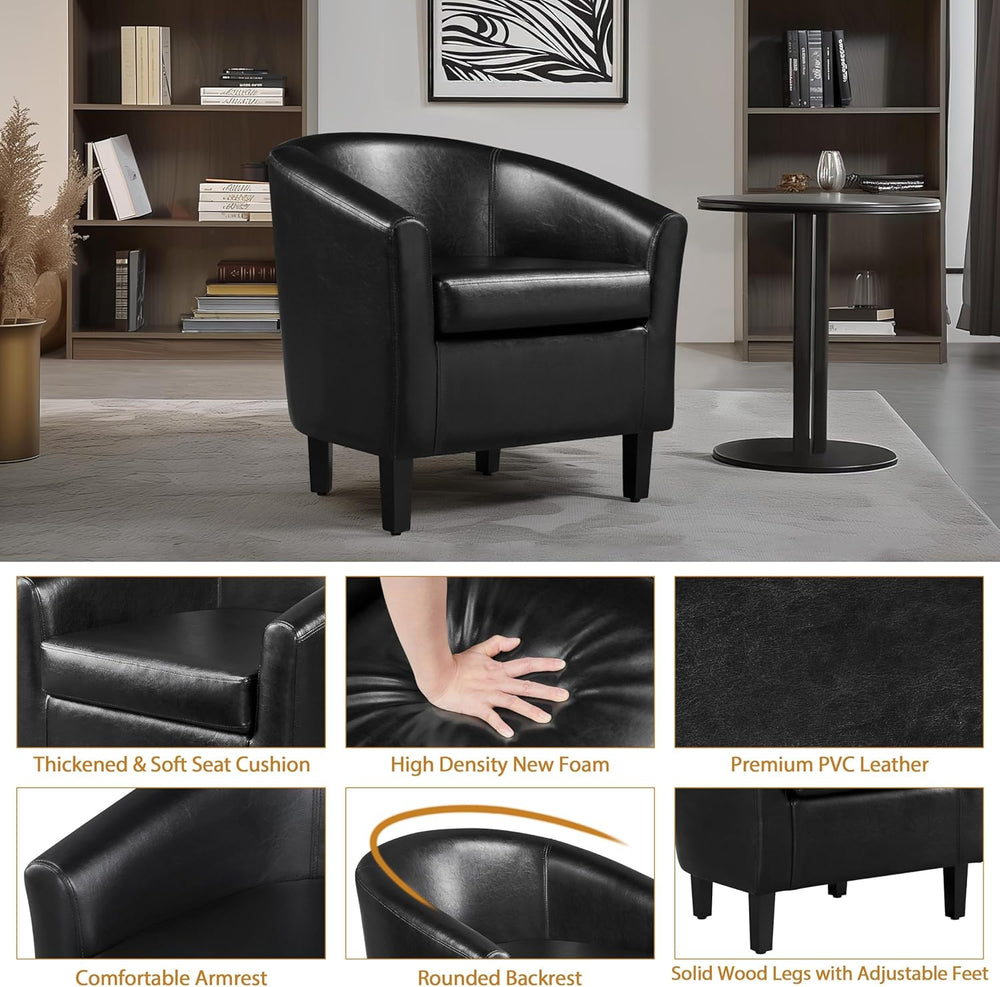 Yaheetech Barrel Chairs Set of 2, Faux Leather Club Armchairs, PU Leather Acc...