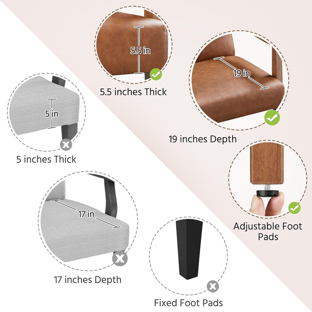 Yaheetech Accent Chairs Set of 2, Mid-Century Armchairs, Light Brown | Cushio...
